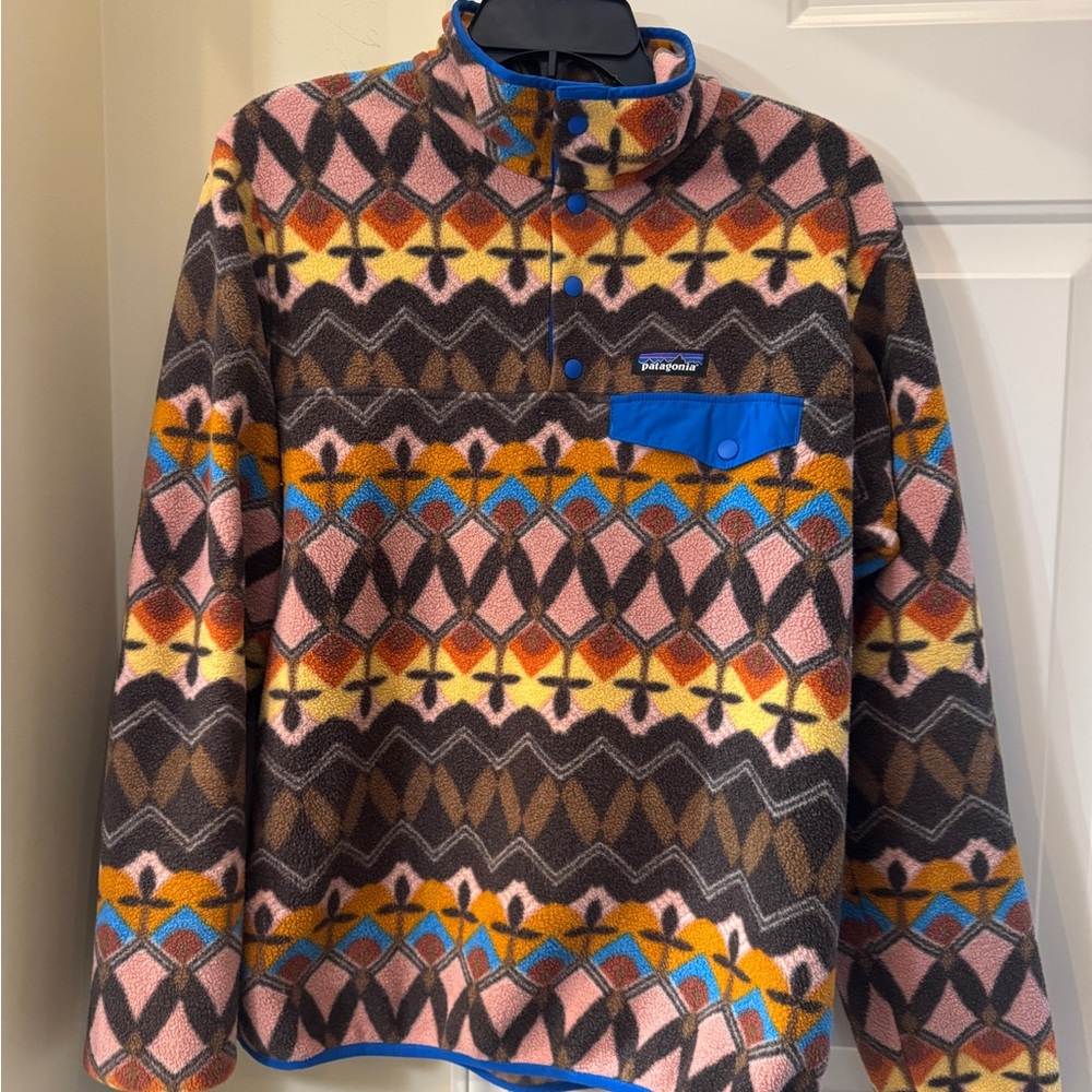 Patagonia Men's Printed Synchilla Snap-T Fleece Pullover‎ - Multi Pink/Brown - Picture 2 of 5